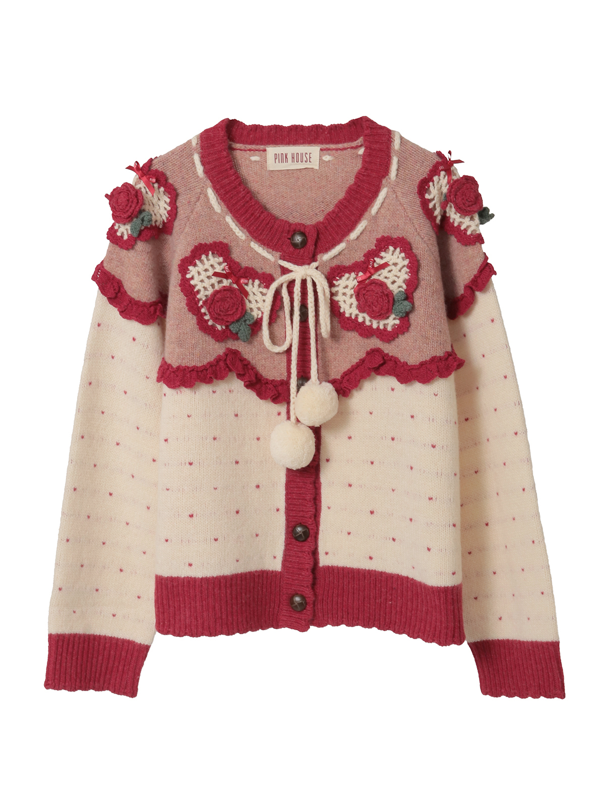 ハートモチーフ使いヨークニットカーディガン｜ピンクハウス