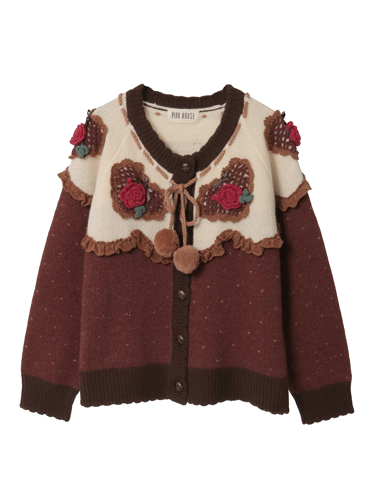 ハートモチーフ使いヨークニットカーディガン｜ピンクハウス