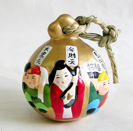万兵 金彩七福神（土鈴）【福鈴/特価/通販/開運招福/縁起置物/開店祝い