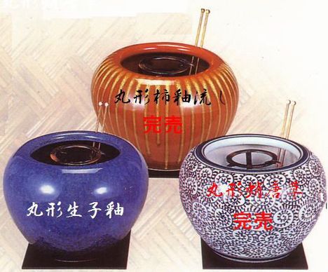 常滑焼 丸形生子釉12号火鉢5点セット（火鉢・火箸・敷板・五徳・灰