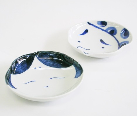 波佐見焼 おかめひょっとこ 小皿ペア 径10センチ【通販 特価 火男 取皿