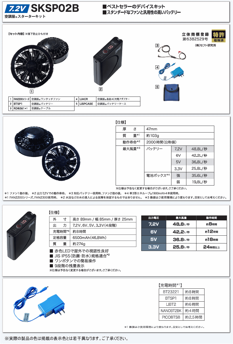 7.2V 空調服(R)スターターキット（ファンブラック） ＜ 株式会社