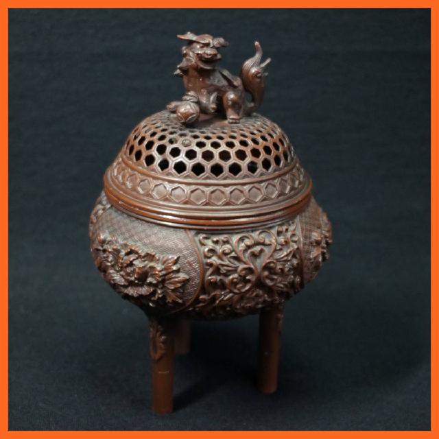 高岡銅器 宏采造 銅 牡丹唐草文 香炉 佐野宏采作 香立 細密細工 煎茶