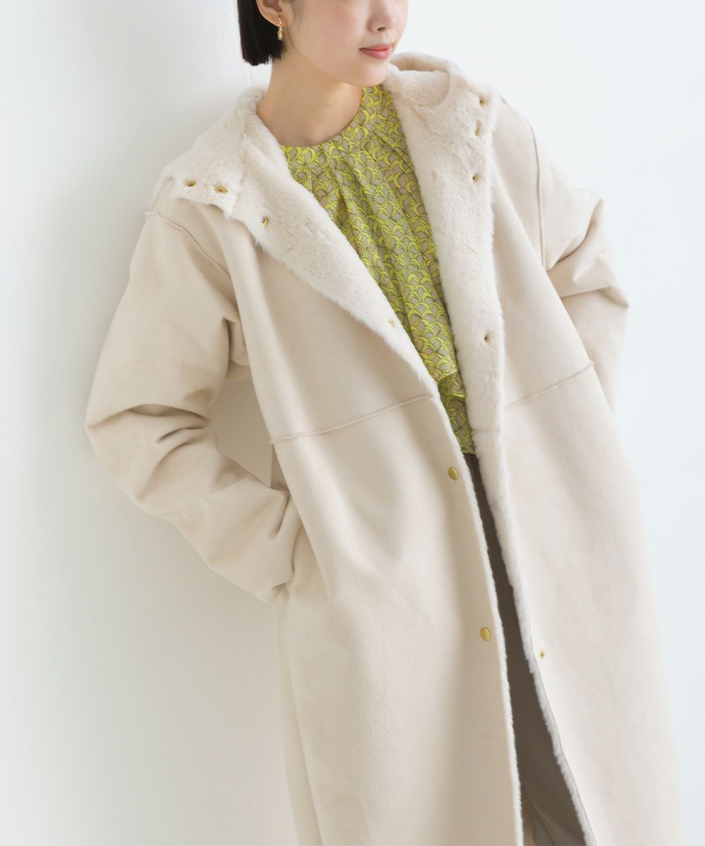 フェイクムートン スエード フード付きロングコート | PICCIN