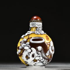 清代琉璃套料手工雕刻鼻烟壶重89克-鼻烟壶-7788收藏