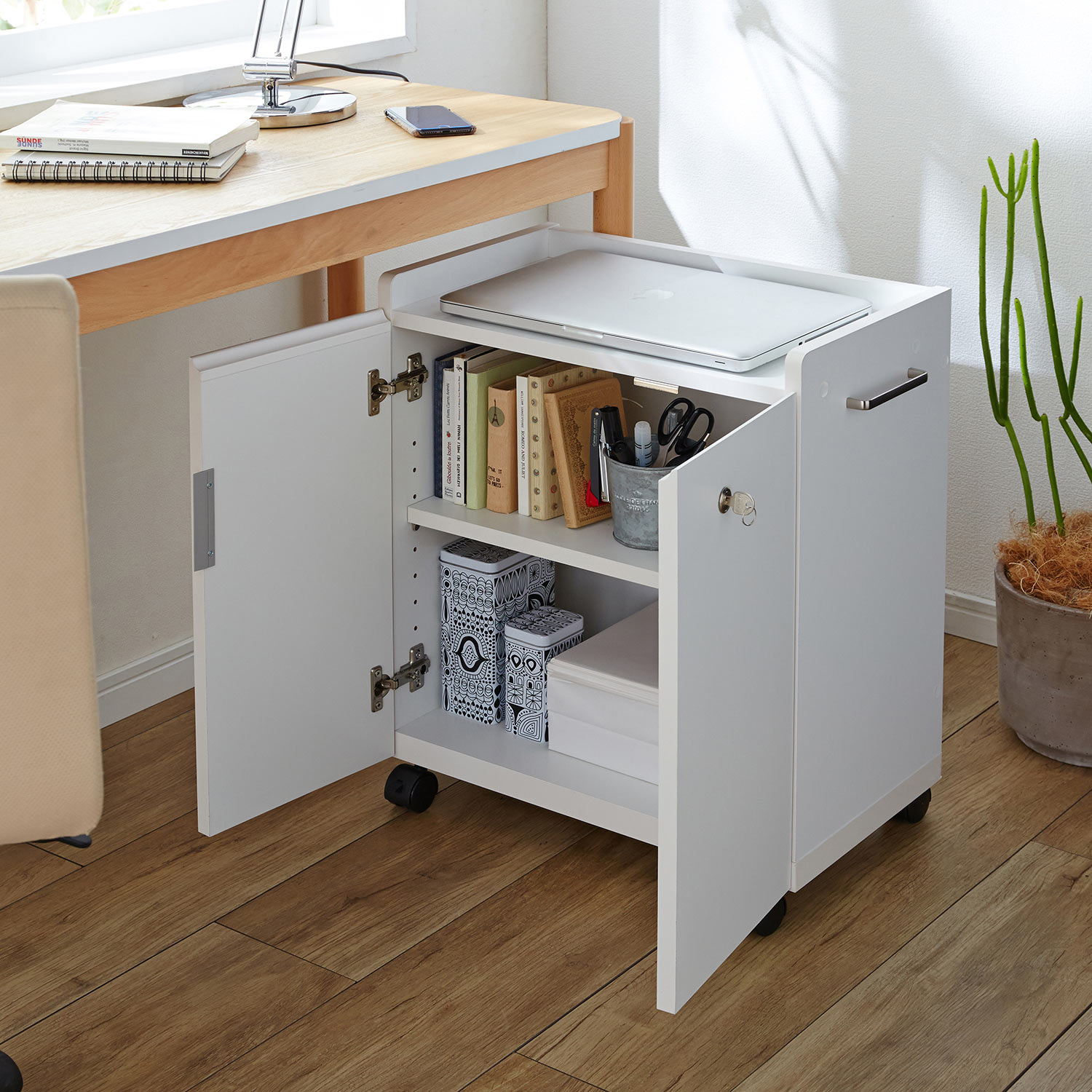 鍵付きデスク下ワゴン（デスクサイドワゴン/デスクサイドラック