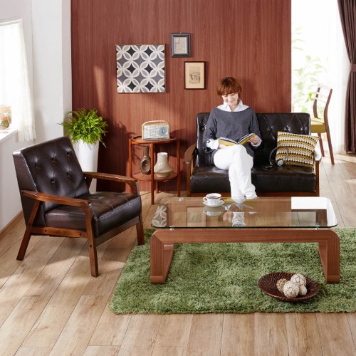 レトロ調木肘合皮ソファー ＜1人掛け／2人掛け＞｜通販のベルメゾン