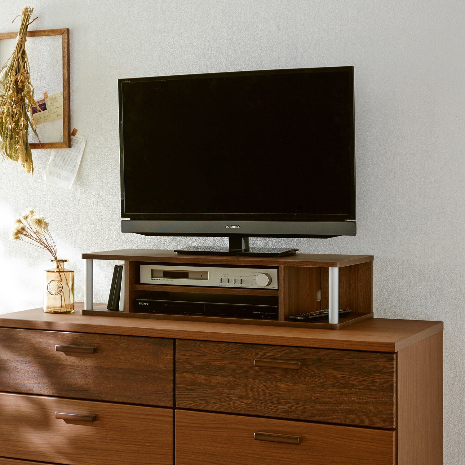 デッキが2台入るテレビ台上収納・デスク上ディスプレイモニター台