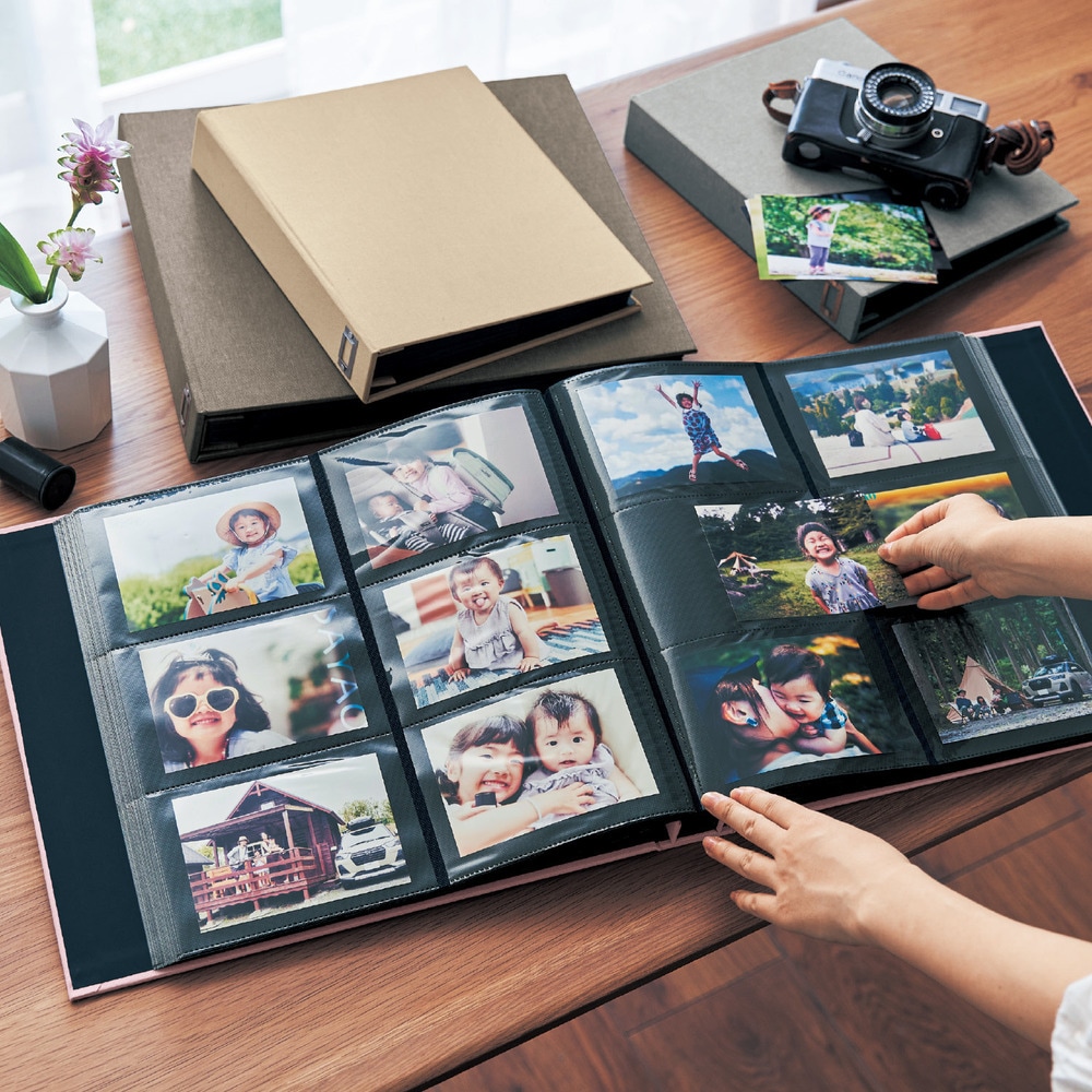 生地張り表紙の600枚大容量収納写真アルバム（育児日記/ベビーアルバム