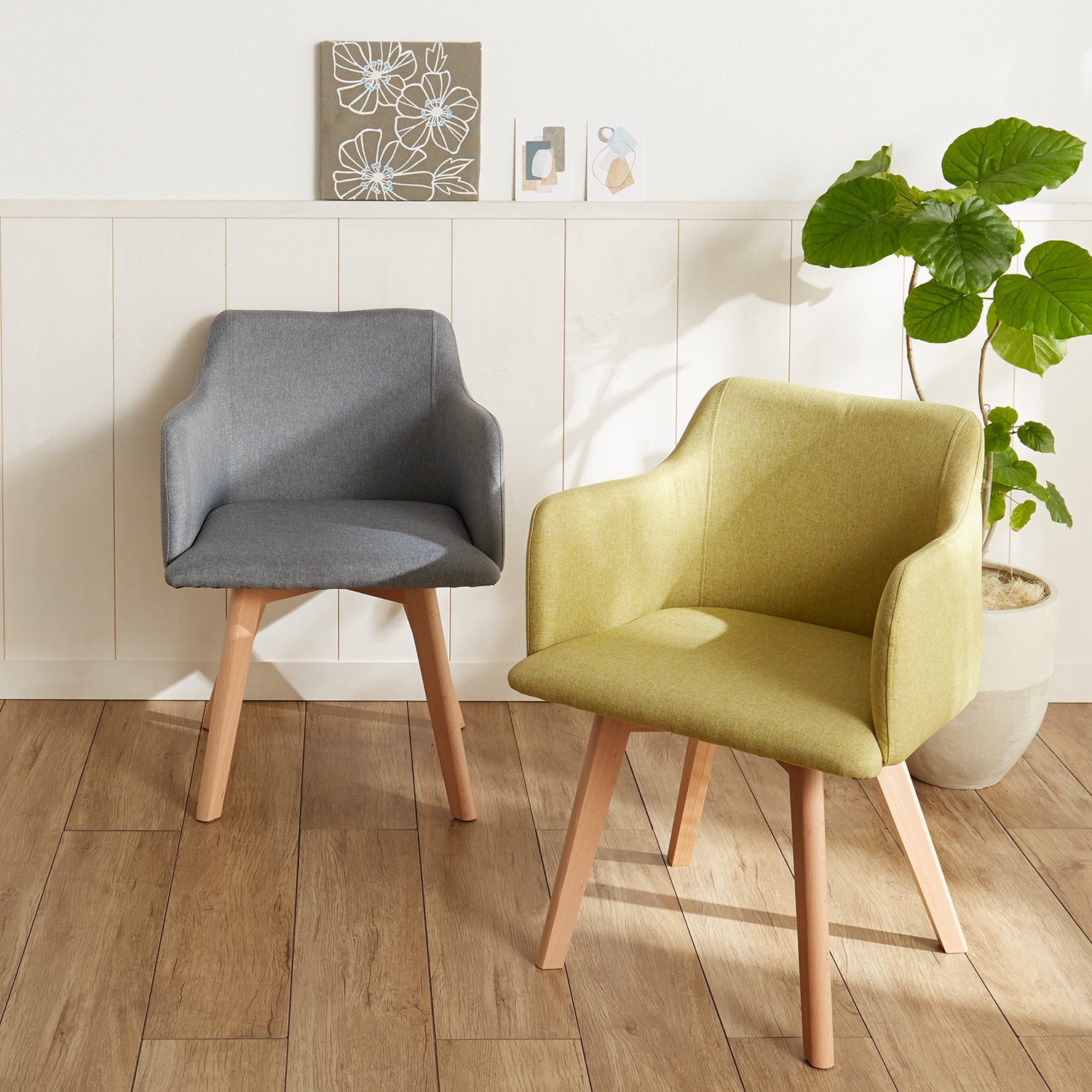 組立簡単！北欧調チェア2脚セット（ダイニングチェア/ソファー/ベンチ