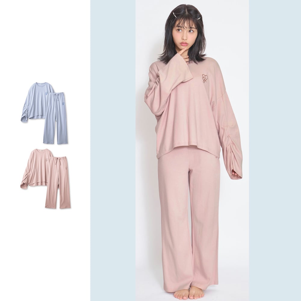 セットアップ風袖タック綿素材長袖パジャマ 【子供パジャマ】(パペル