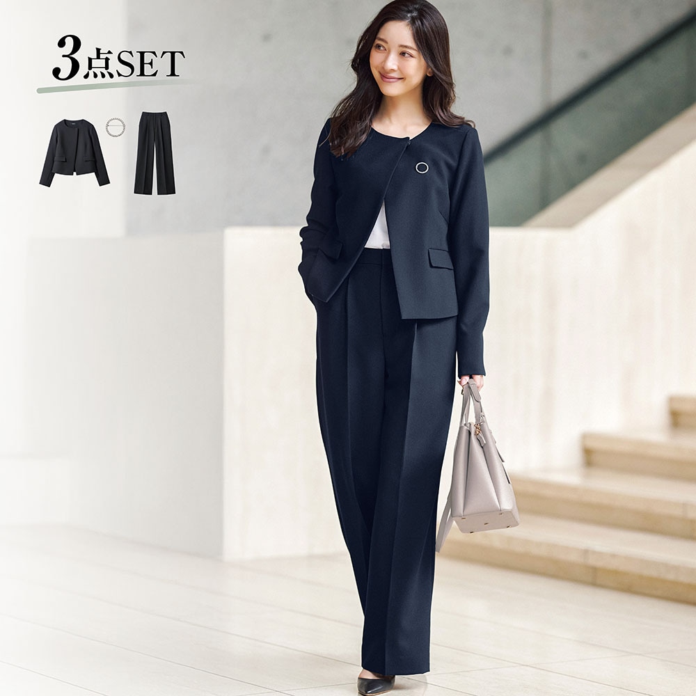 3点セットデザインジャケット＋パンツ【入卒・通勤】(丈が選べる