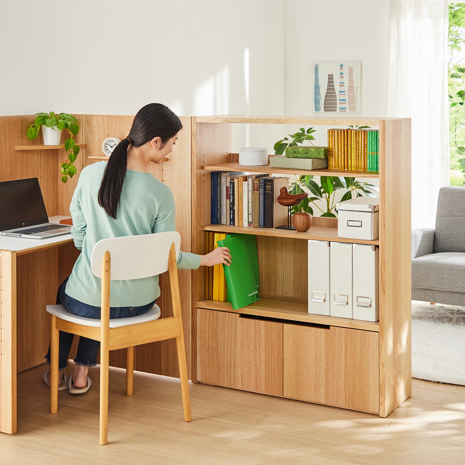 空間を仕切られるオーク材のデスクシリーズParsonal・シェルフ [日本製