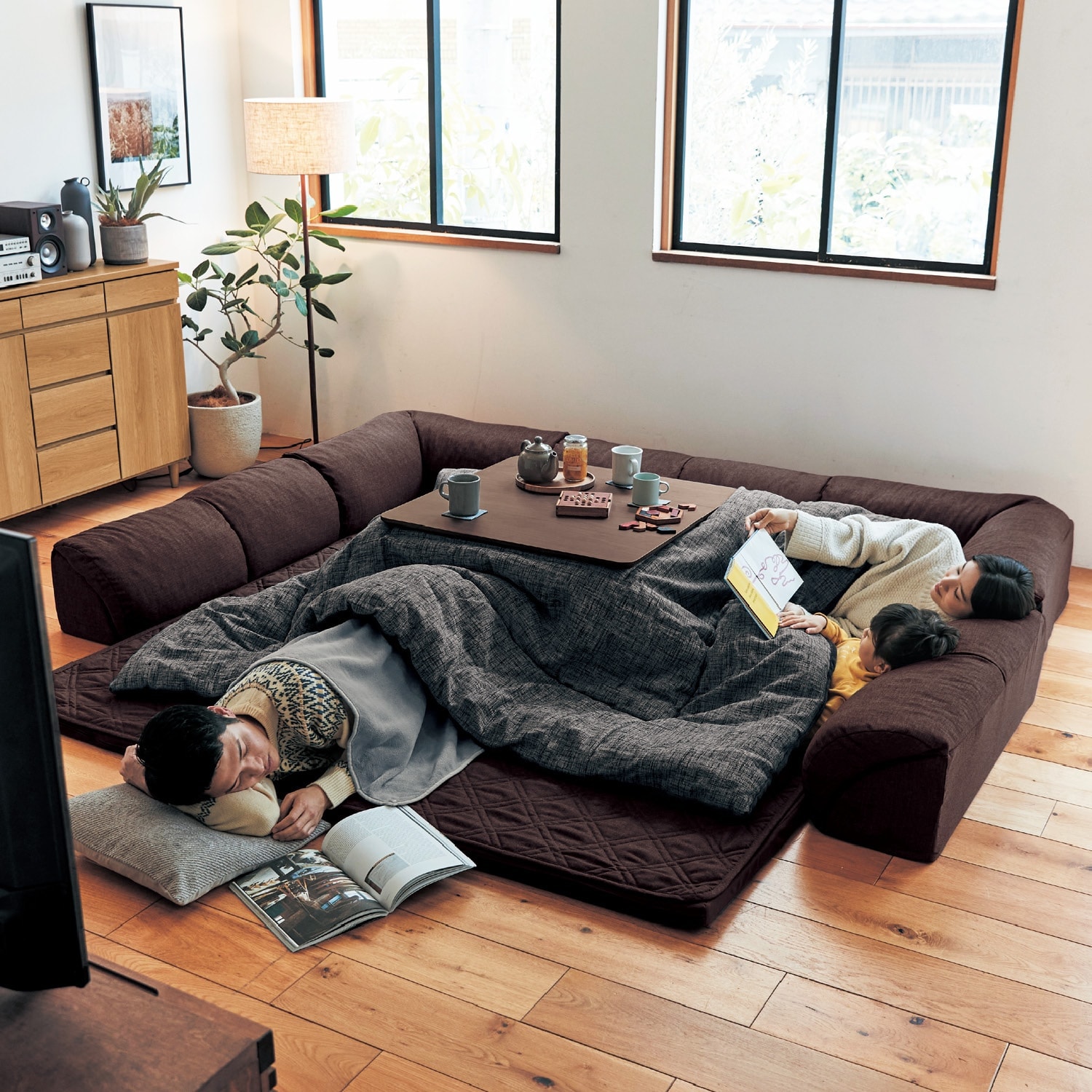 ラグが洗えるダブルコーナークッションセット(ローソファー)（ロー