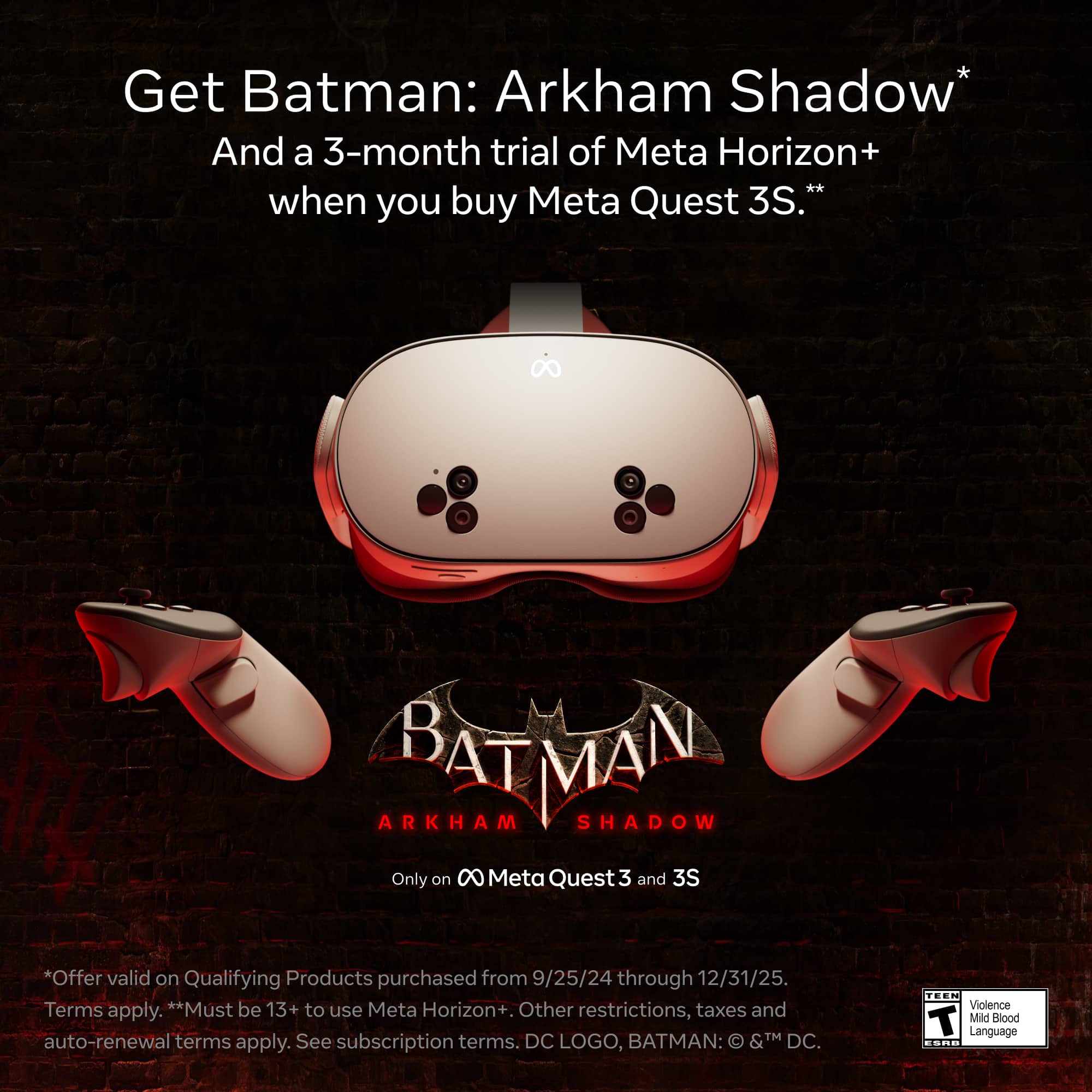Quest 3S 128GB — Get Batman: Arkham Shadow and a 3 Month Trial of