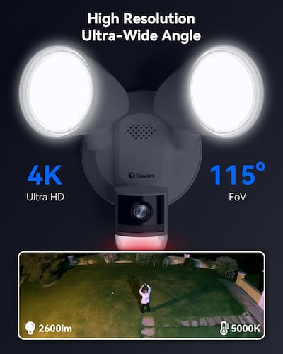 Swann Wi Fi 4K Security Surveillance FloodLight Camera, Night
