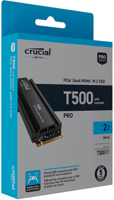 Crucial T500 1TB Internal SSD PCIe Gen 4x4 NVMe M.2 with Heatsink