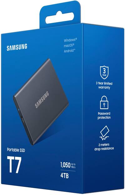 Samsung T7 4TB External USB 3.2 Gen 2 Portable SSD with Hardware