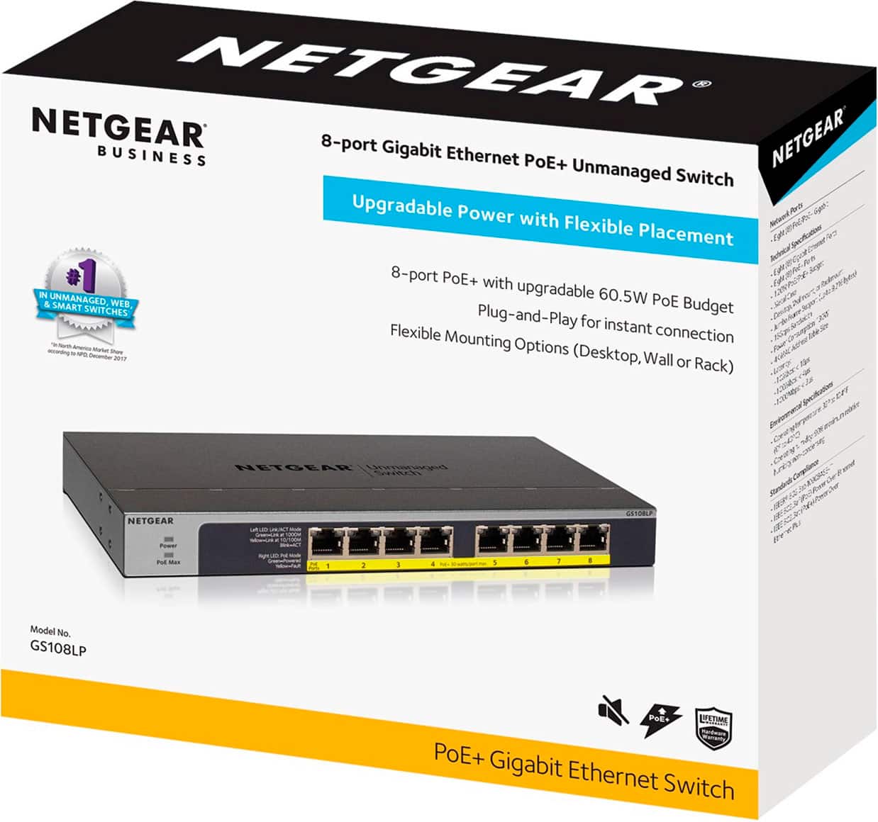 NETGEAR 8 Port 10/100/1000 Gigabit Ethernet PoE/PoE+ Unmanaged