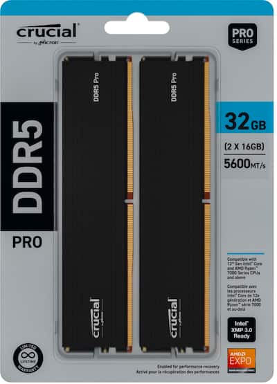 Crucial Pro 64GB (2x32GB) DDR5 5600MHz C46 UDIMM Desktop Memory