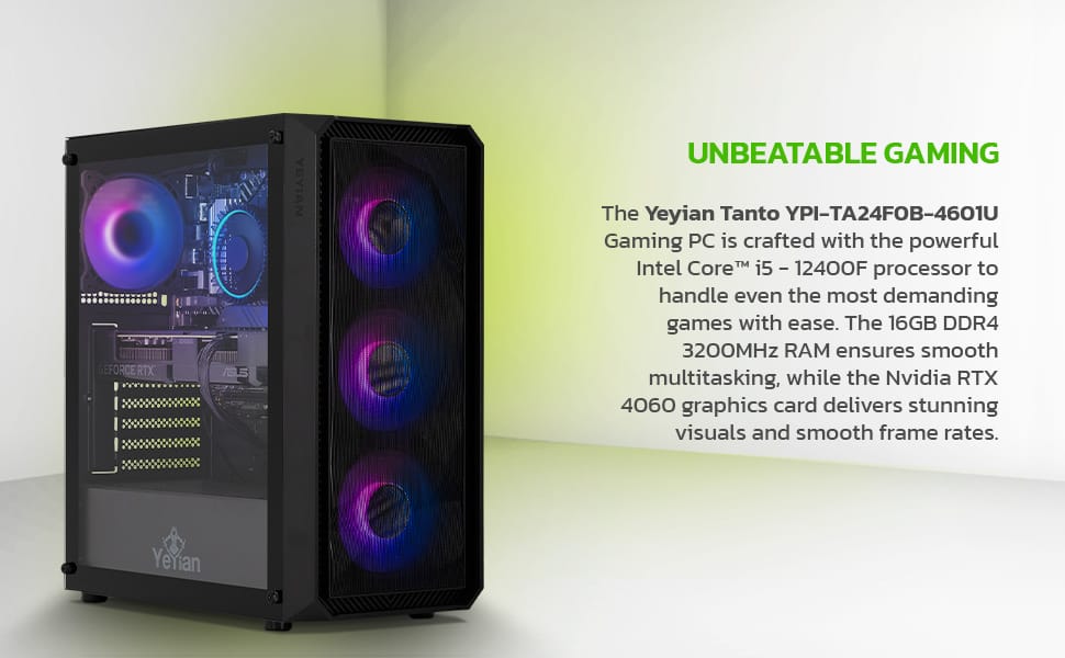 YEYIAN Gaming PC. Core i5 12400F, NVIDIA RTX 4060, 1TB NVMe, 16GB