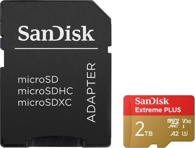 SanDisk Extreme PLUS 2TB microSDXC UHS I Memory Card SDSQXBD-2T00
