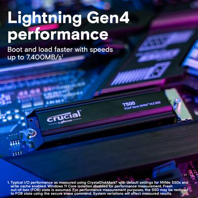 Crucial T500 1TB Internal SSD PCIe Gen 4x4 NVMe M.2 with Heatsink