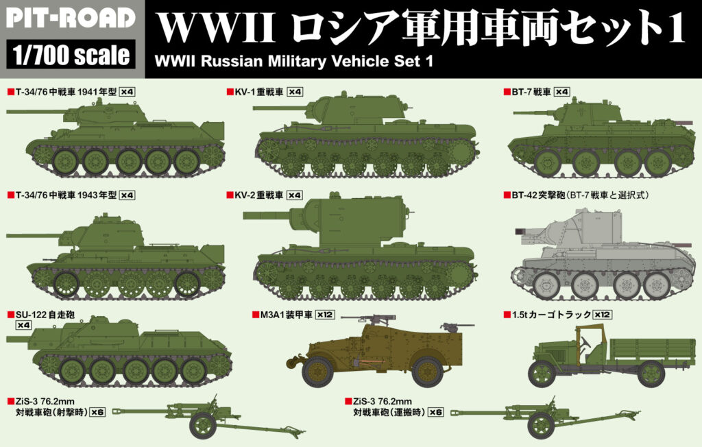 MI06 1/700 WWII ロシア軍用車両セット 1 – ピットロード