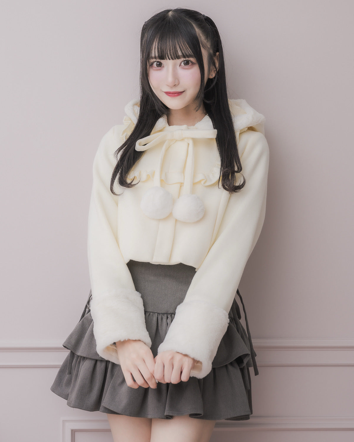 ファーリボンヨークフリルショートコート – pium