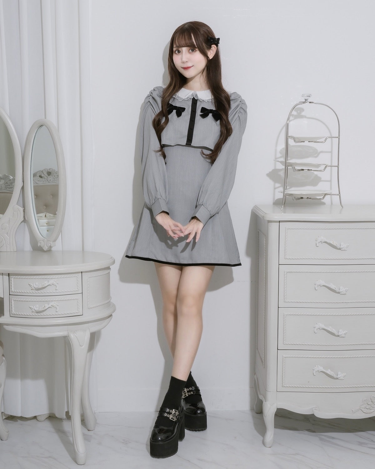 ダブルリボンレイヤードフレアワンピース – pium