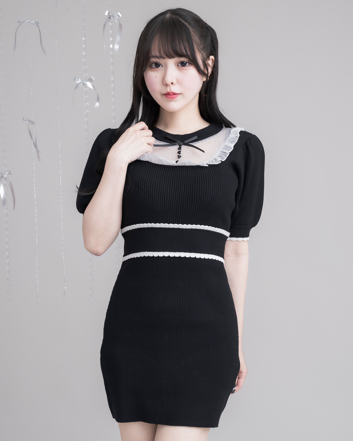 チュールフリルドーリーニットパフワンピ – pium