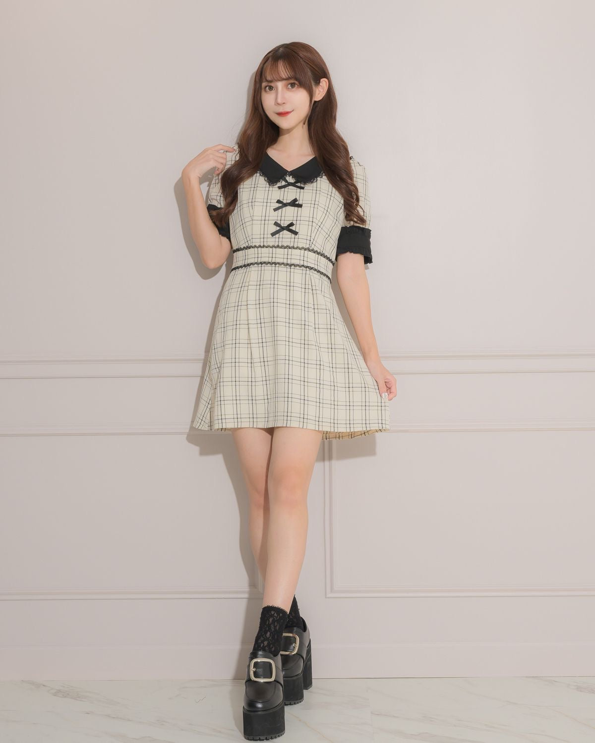 フロントリボン衿付きミニワンピ – pium