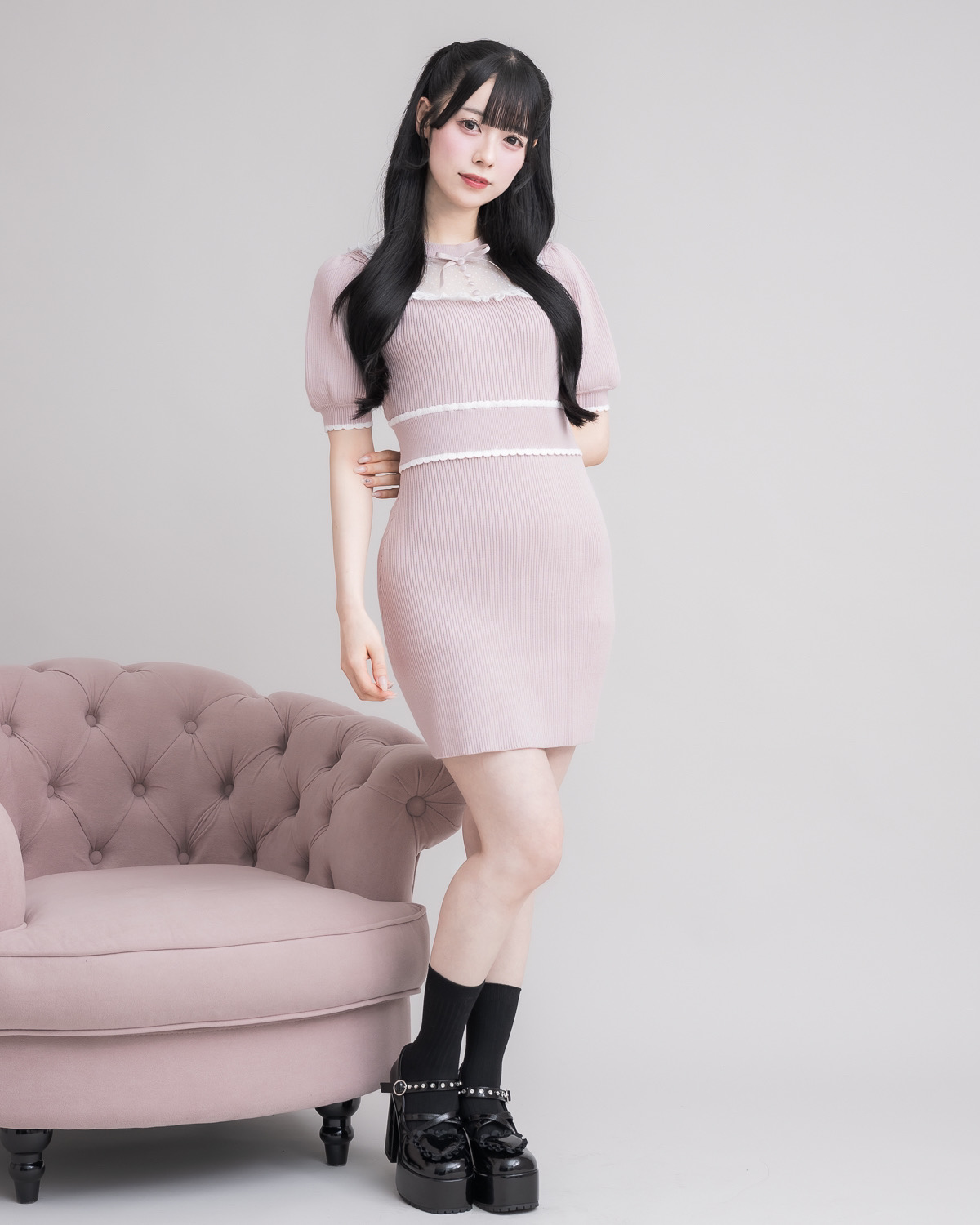 チュールフリルドーリーニットパフワンピ – pium