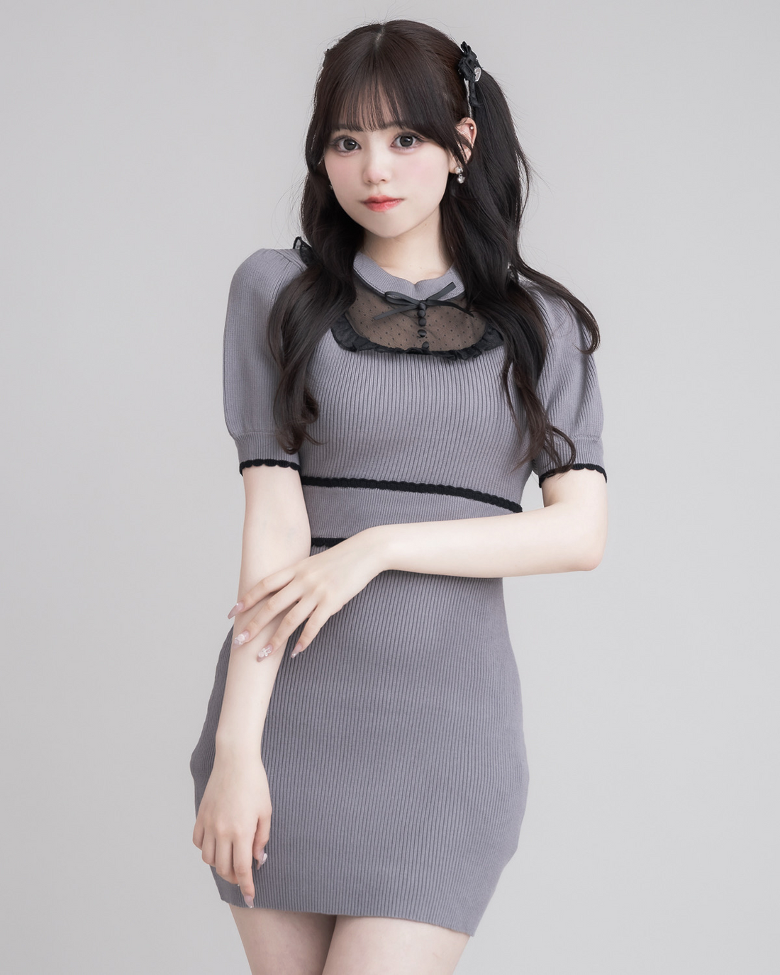 チュールフリルドーリーニットパフワンピ – pium