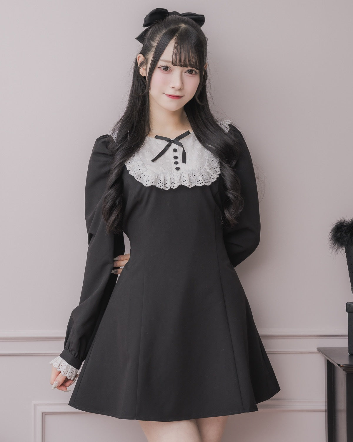 コットンレース長袖カフェワンピース – pium