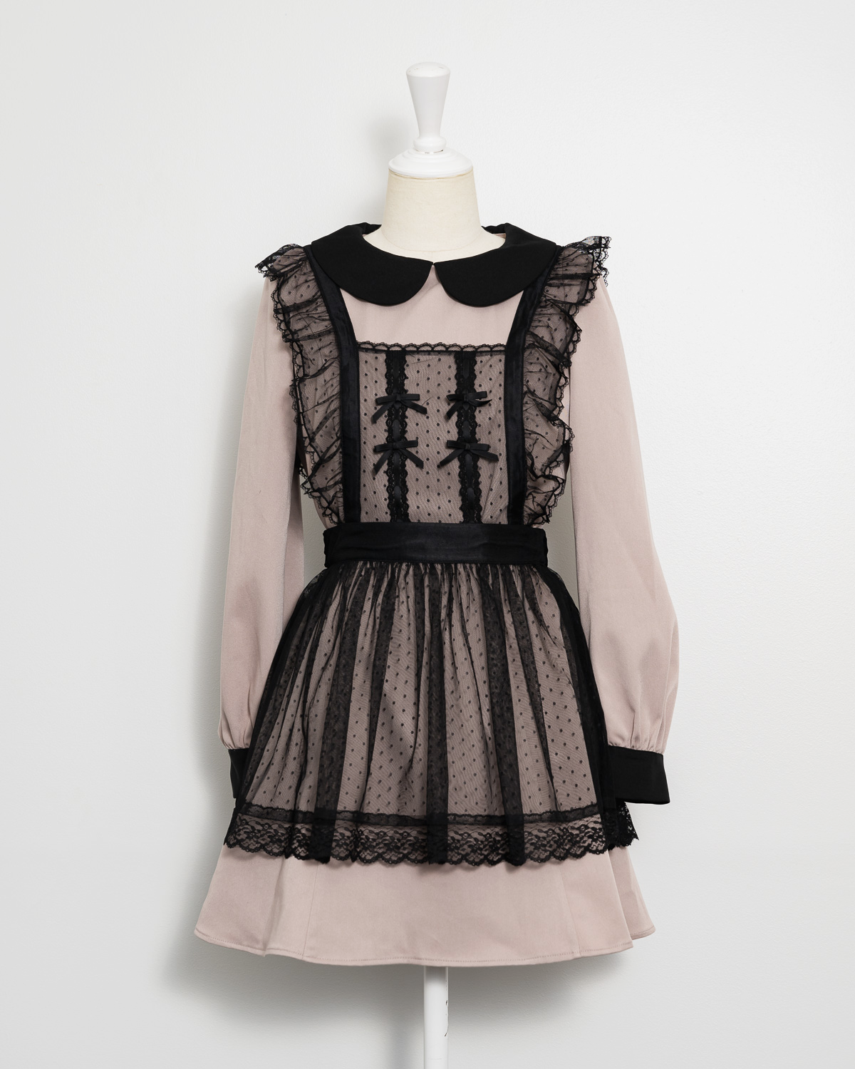 チュールエプロン付き丸襟ワンピース – pium