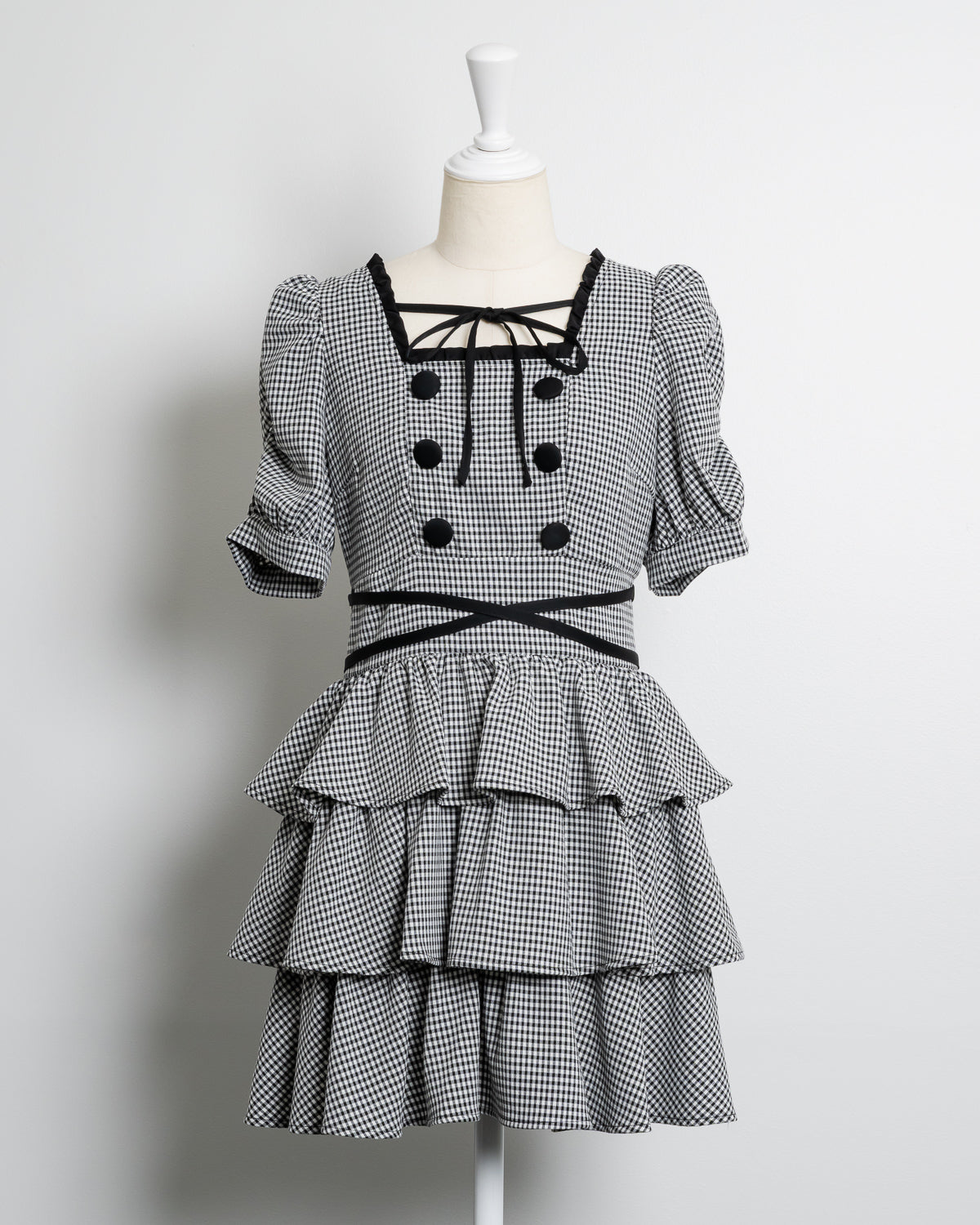 クロスベルト半袖ティアードミニワンピース – pium