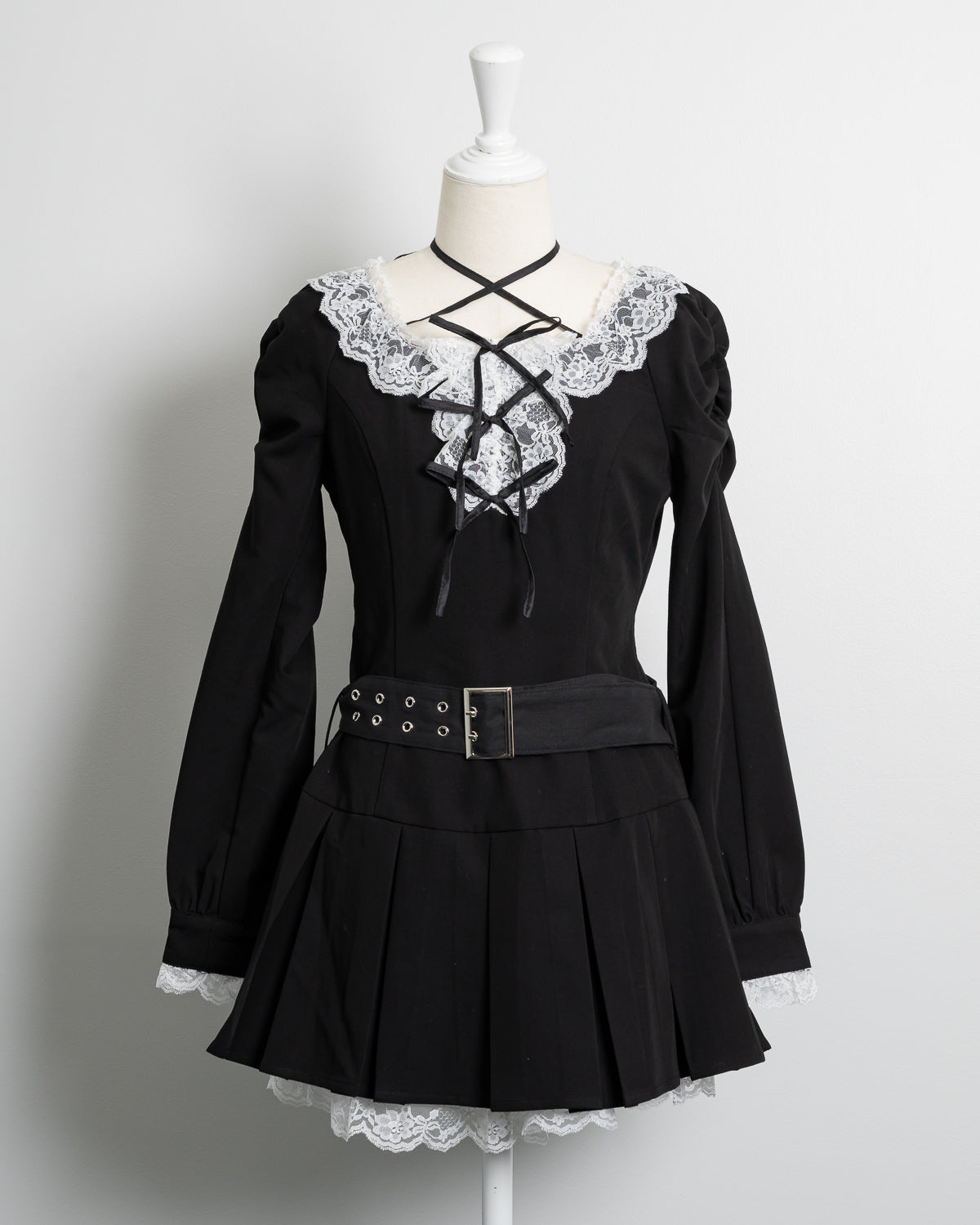 レースフリルプリーツミニワンピース – pium