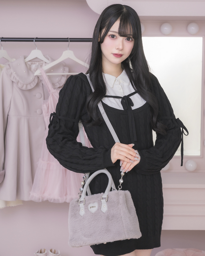 ビジューチェーン付きpiumハートファーバッグ