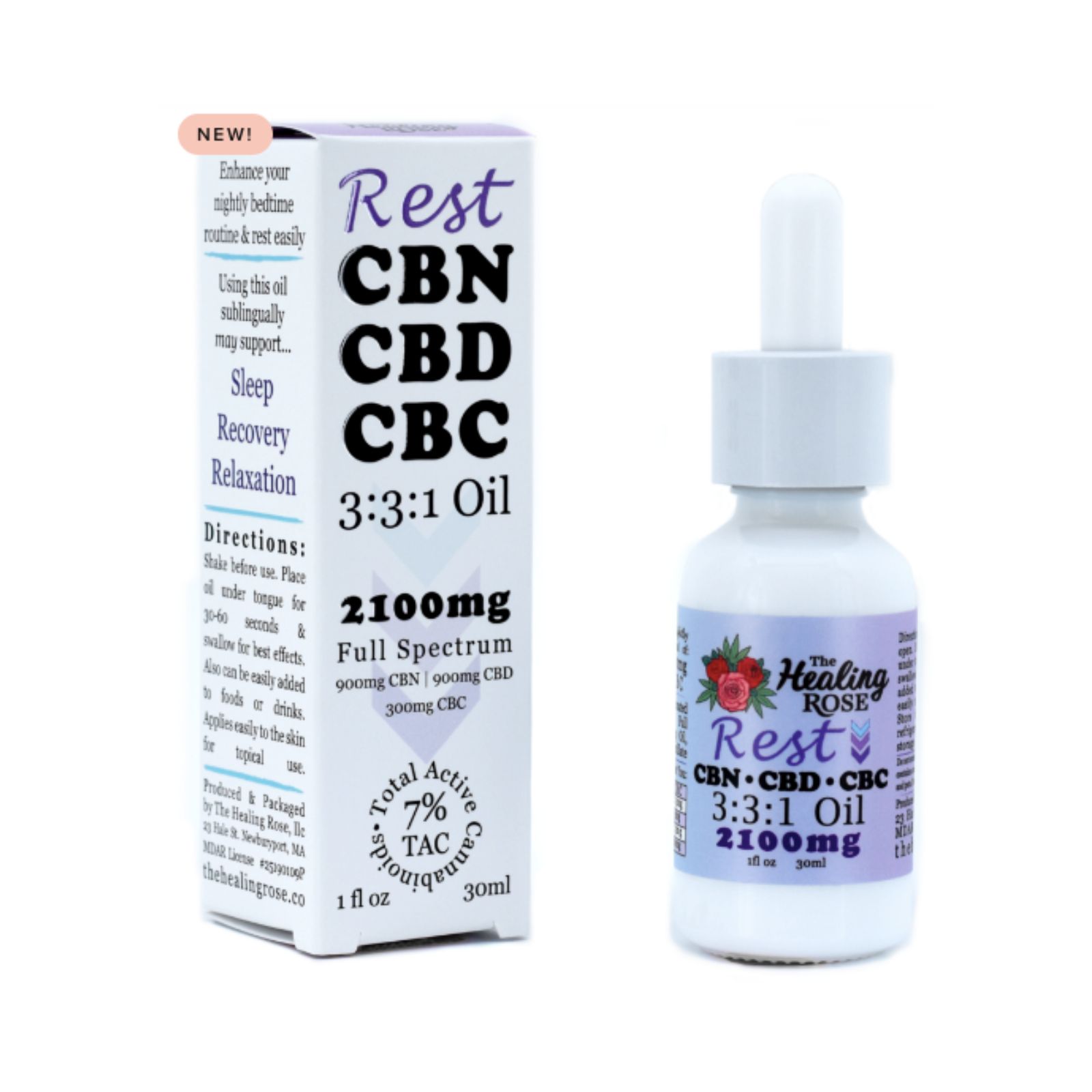 Rest Oil CBN CBD CBC 3:3:1 (900mg CBD Tincture) | Healing Rose