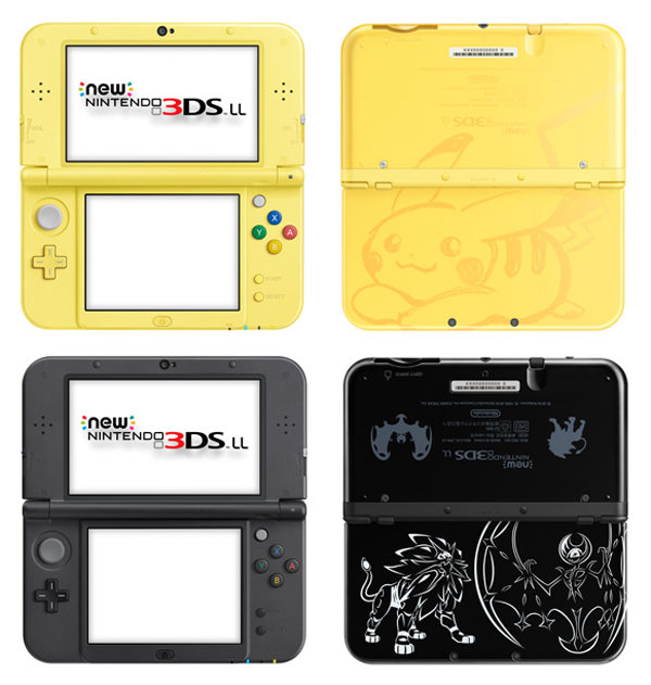 Newニンテンドー3DS LL ピカチュウ、ソルガレオ・ルナアーラの本体