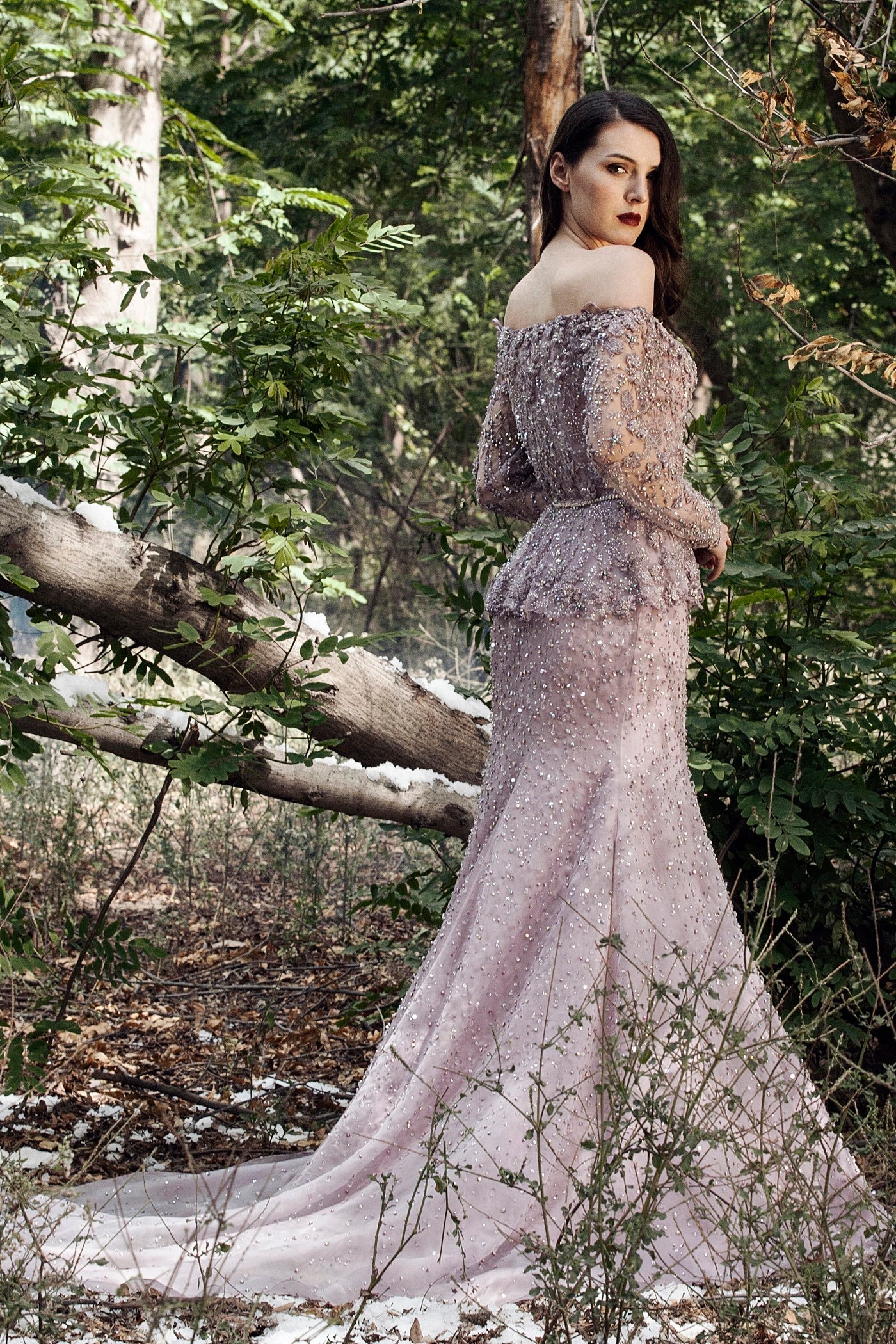 Mauve Crystal And 3D Flower Peplum Top And Skirt Set – Pooja Peshoria