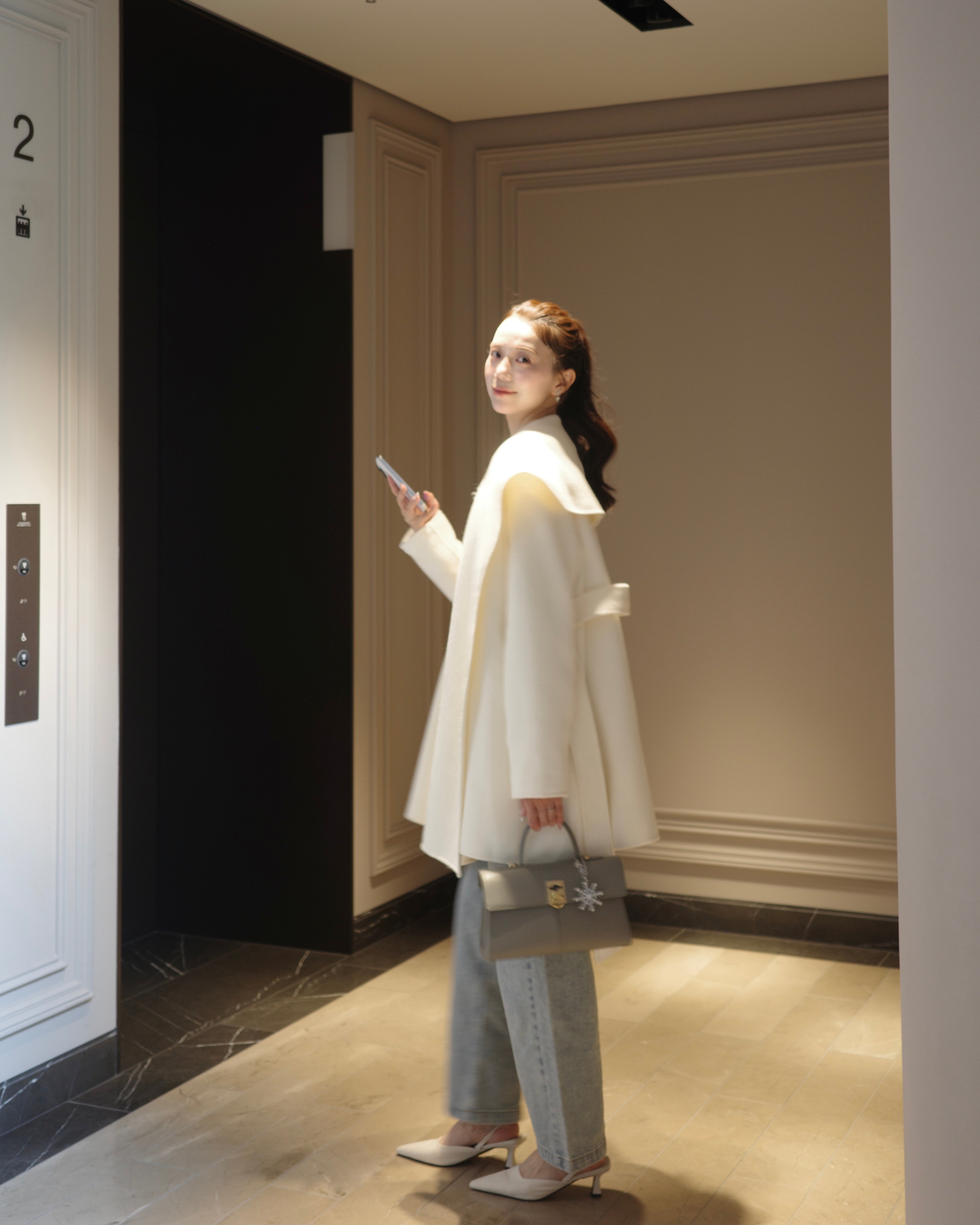 polaura ショールカラーウール ミドルコート ショールカラーウール