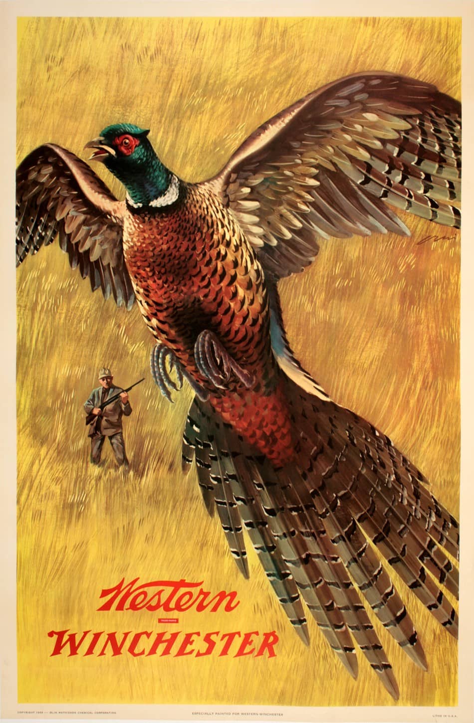 Original Vintage Winchester Pheasant Poster 1955 by Wilmer Pursell