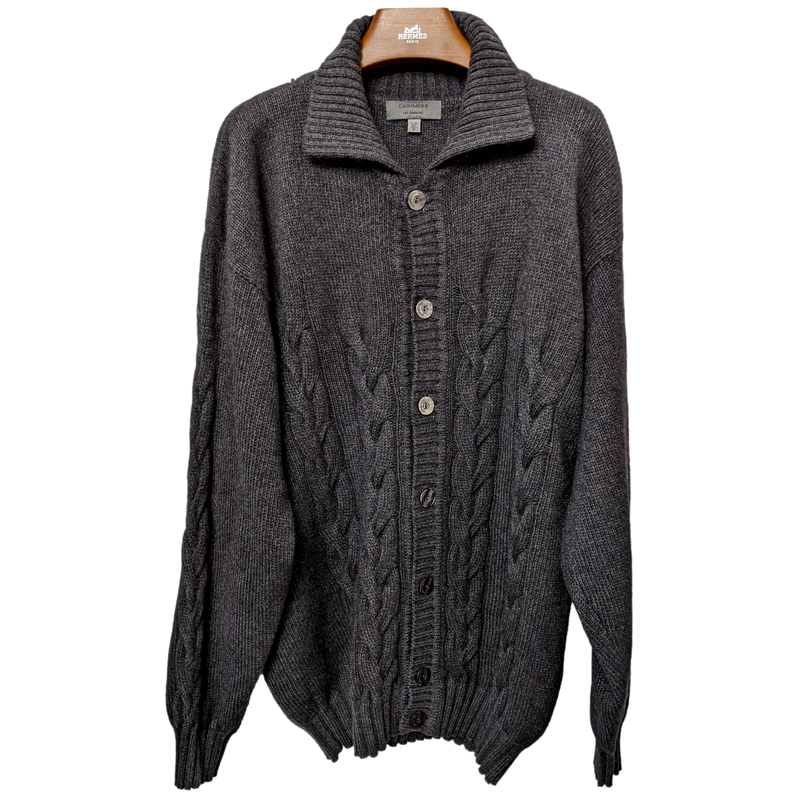 LES COPAINS Men's Anthracite 100% Cashmere Cable Knit Cardigan