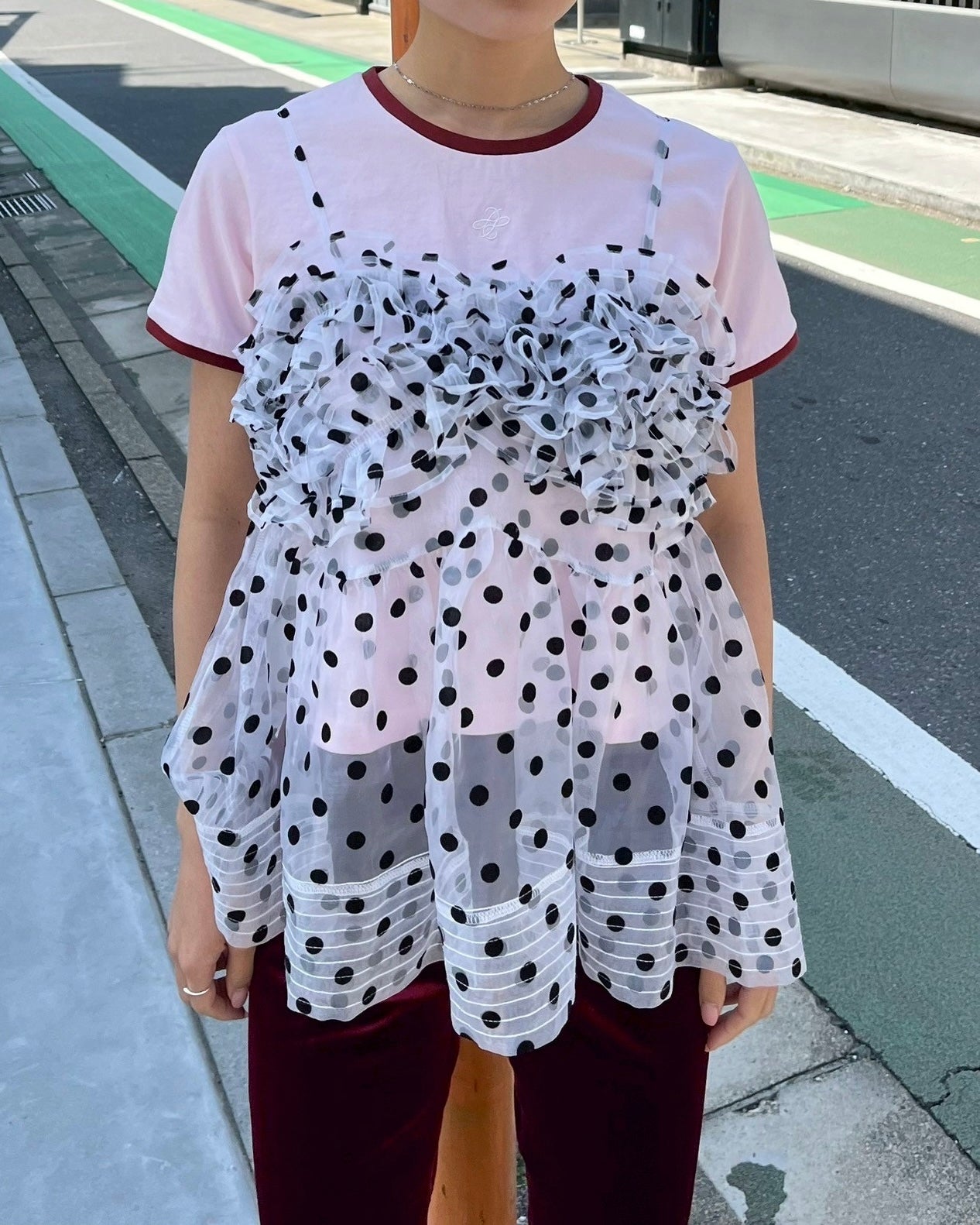 Wave gathered peplum bustier (dot)