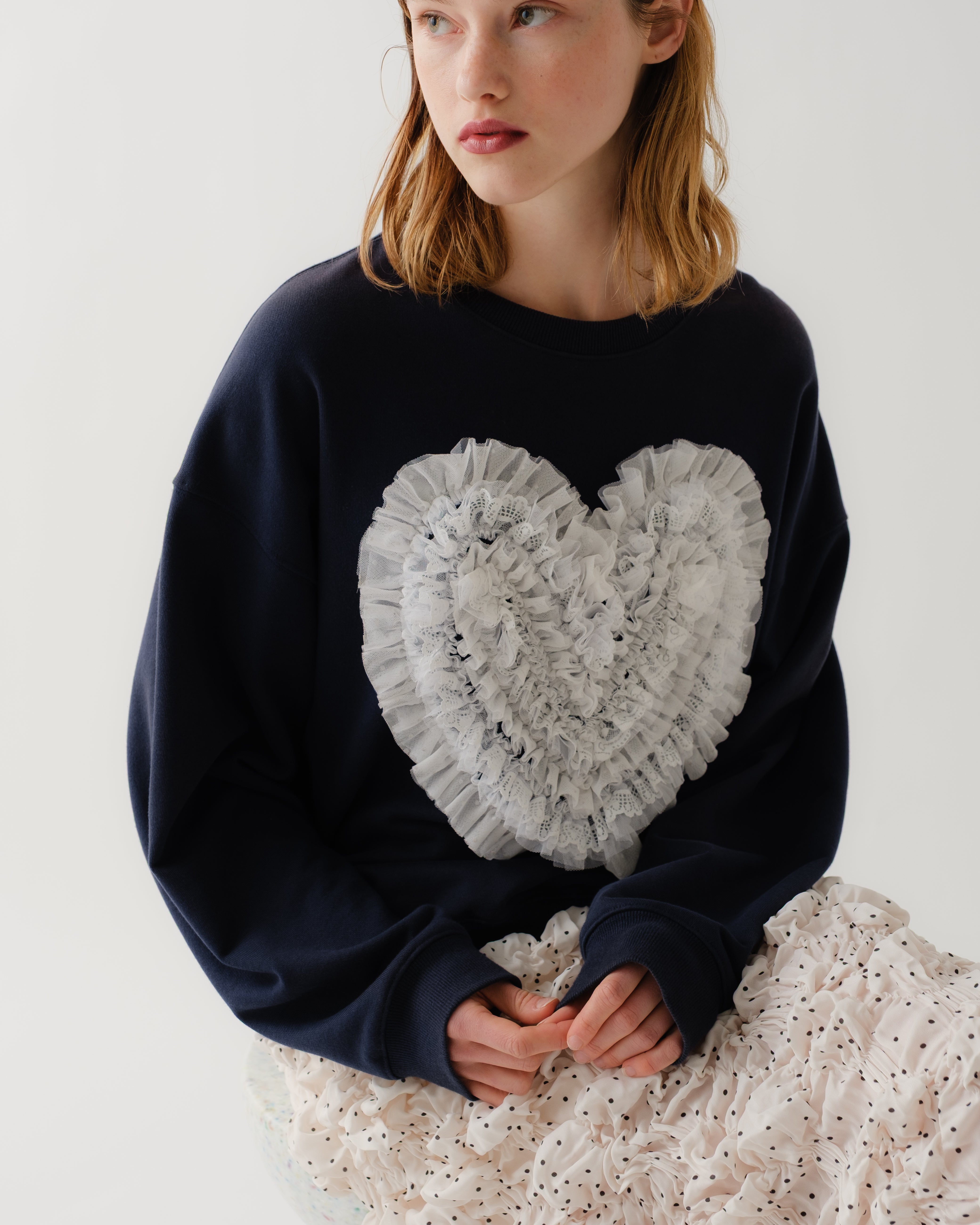 Heart dot tulle sweatshirt (navy)