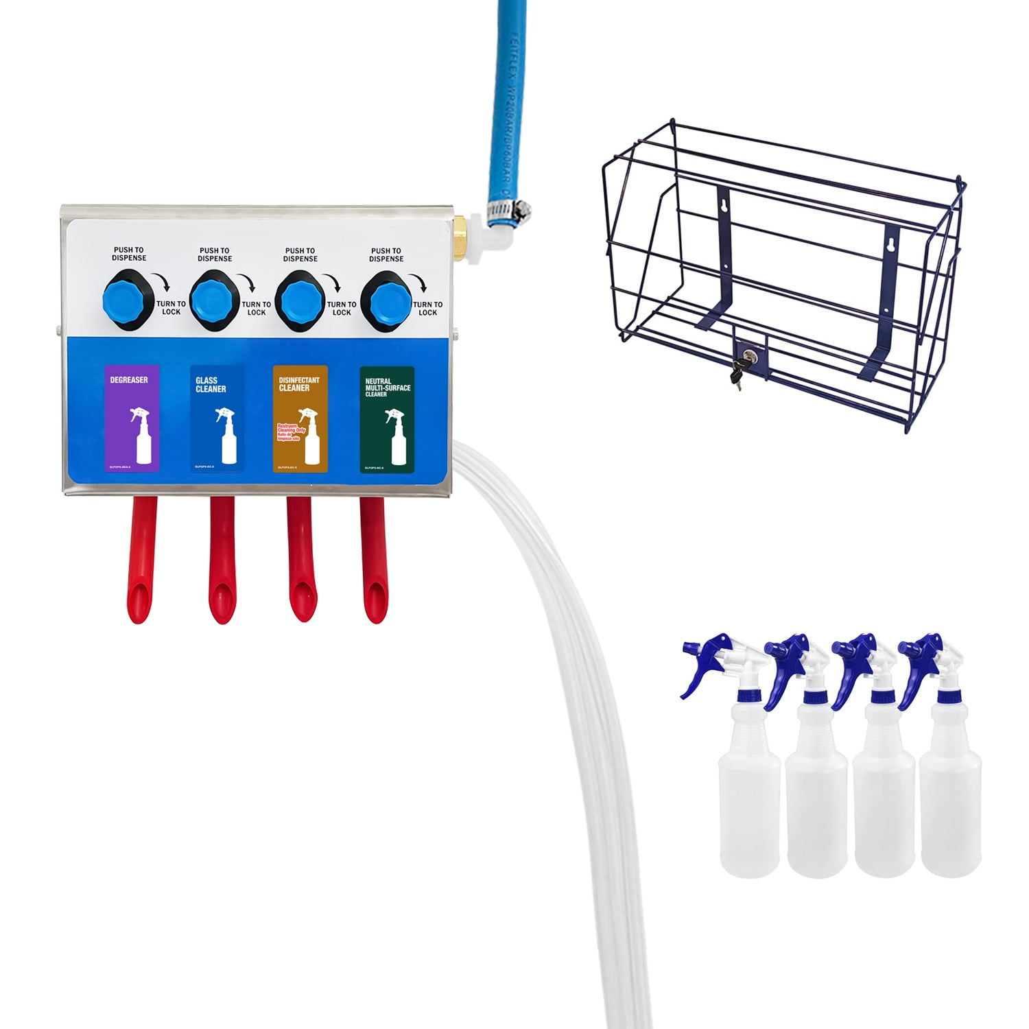 4-products Spray Bottle, Chemical Proportioner with locking cage