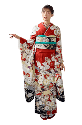 伝統古典】KH-247｜白地に色とりどりの花が舞う古典柄振袖｜kimono