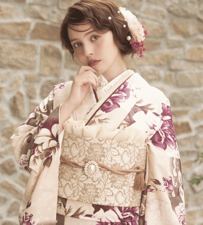 伝統古典】KH-247｜白地に色とりどりの花が舞う古典柄振袖｜kimono